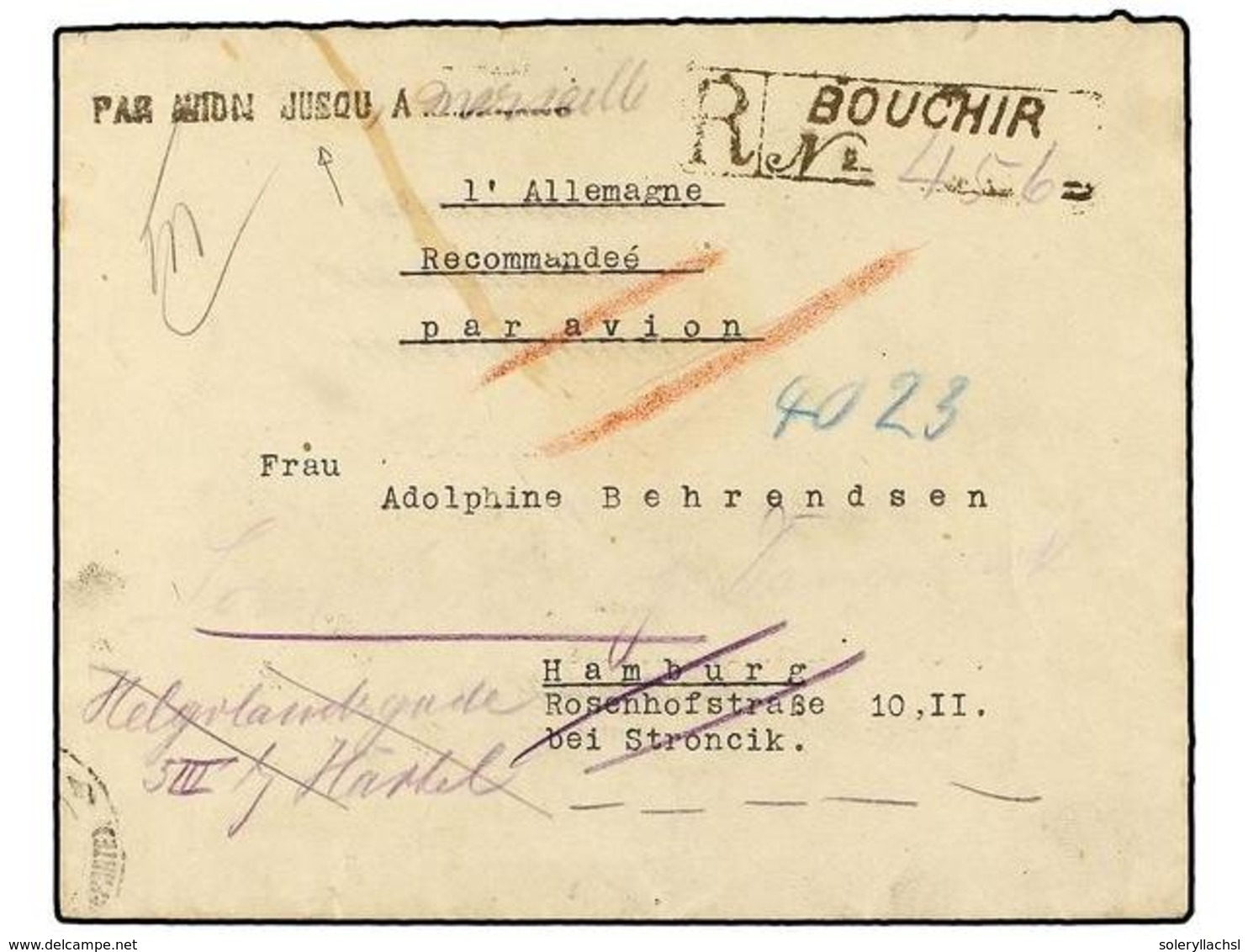 3553 IRAN. Mi.592, 608 (2). 1933. BOUCHIER To GERMANY. <B>AIR MAIL</B>. Lineal Mark <B>PAR AVION JUSQU A MARSEILLE.</B> - Sonstige & Ohne Zuordnung