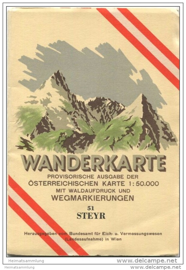 51 Steyr 1953 - Wanderkarte Mit Umschlag - Provisorische Ausgabe Der Österreichischen Karte 1:50.000 - Herausgegeben Vom - Mapamundis