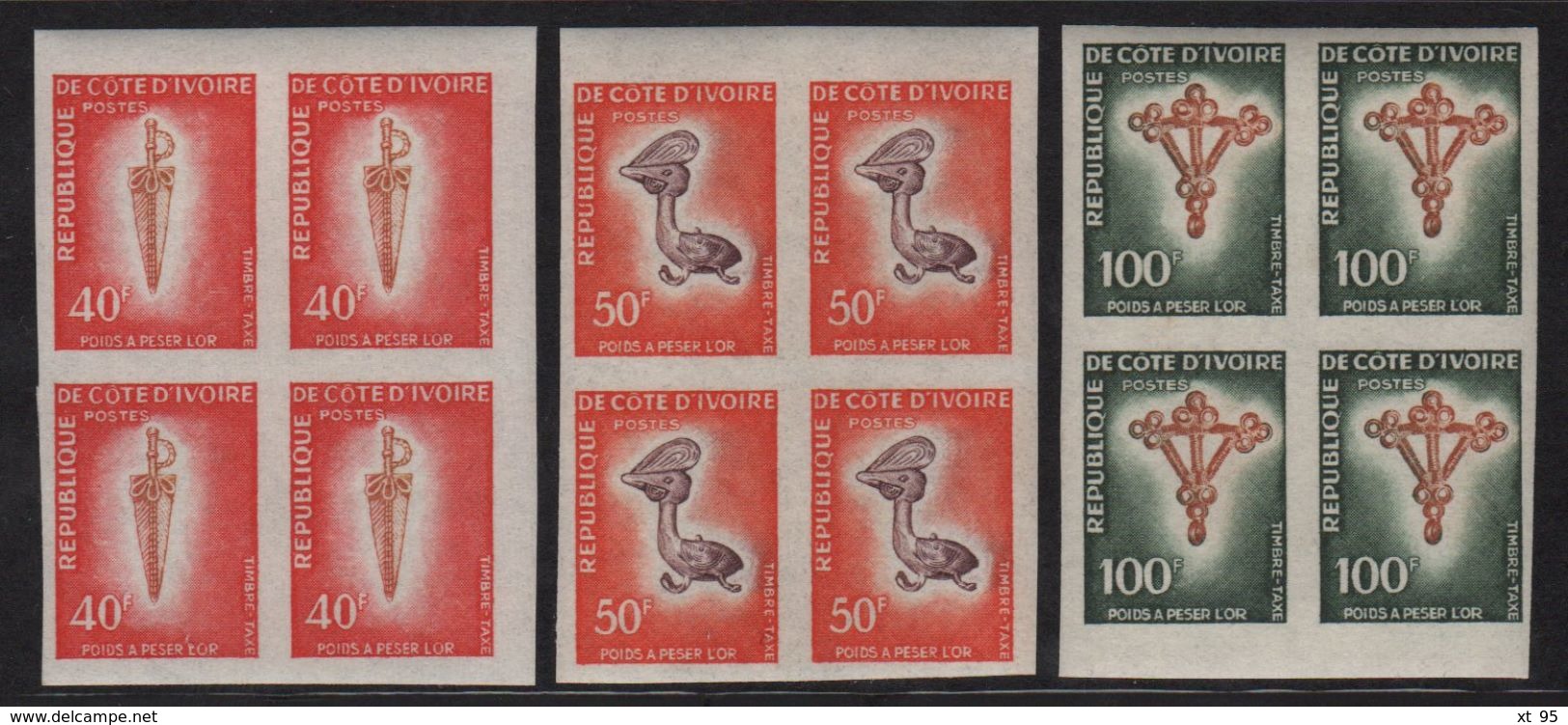 Cote D Ivoire - Taxe N°35 à 37 En Blocs De 4 Non Denteles ** - Poids A Peser L'or - Ivory Coast (1960-...)