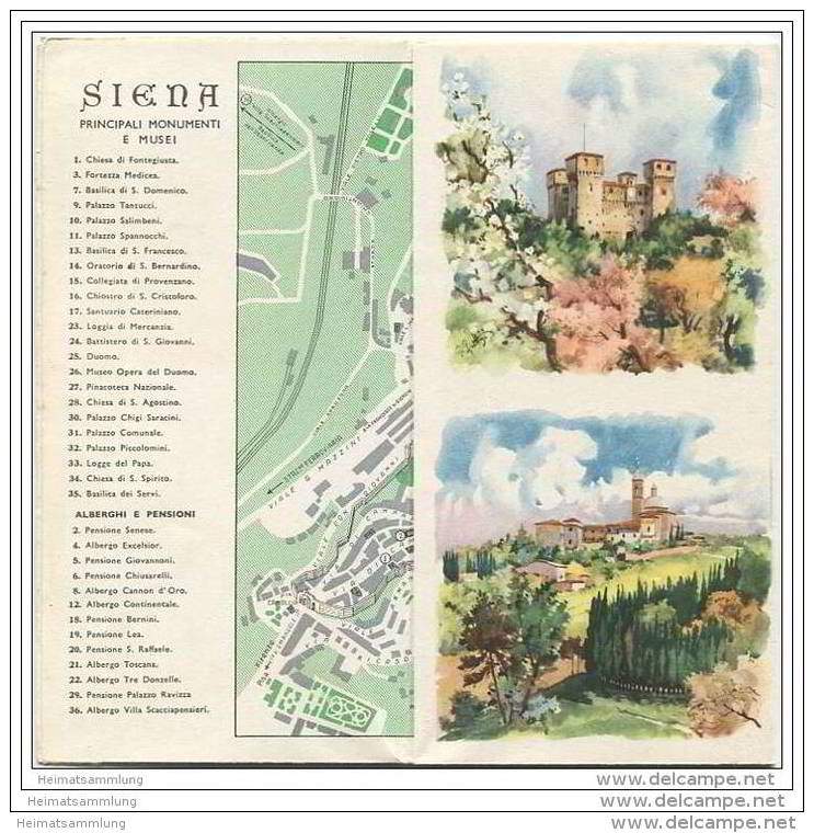 Siena 50er Jahre - Faltblatt Mit 23 Abbildungen Teilweise Illustriert A. Pezzini Und G. Frattini - Italie