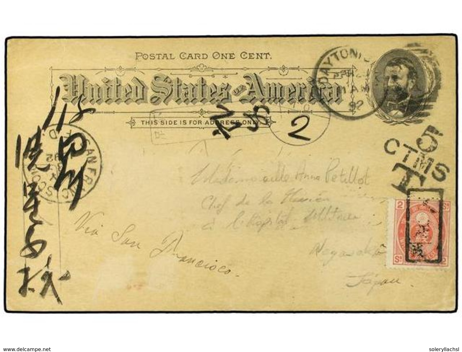 5575 ESTADOS UNIDOS. 1892. Postal Stationary Card, <B>1 Cent.</B> Black (Scott UX10) Cancelled By Dayton, Ohio Duplex Ro - Sonstige & Ohne Zuordnung