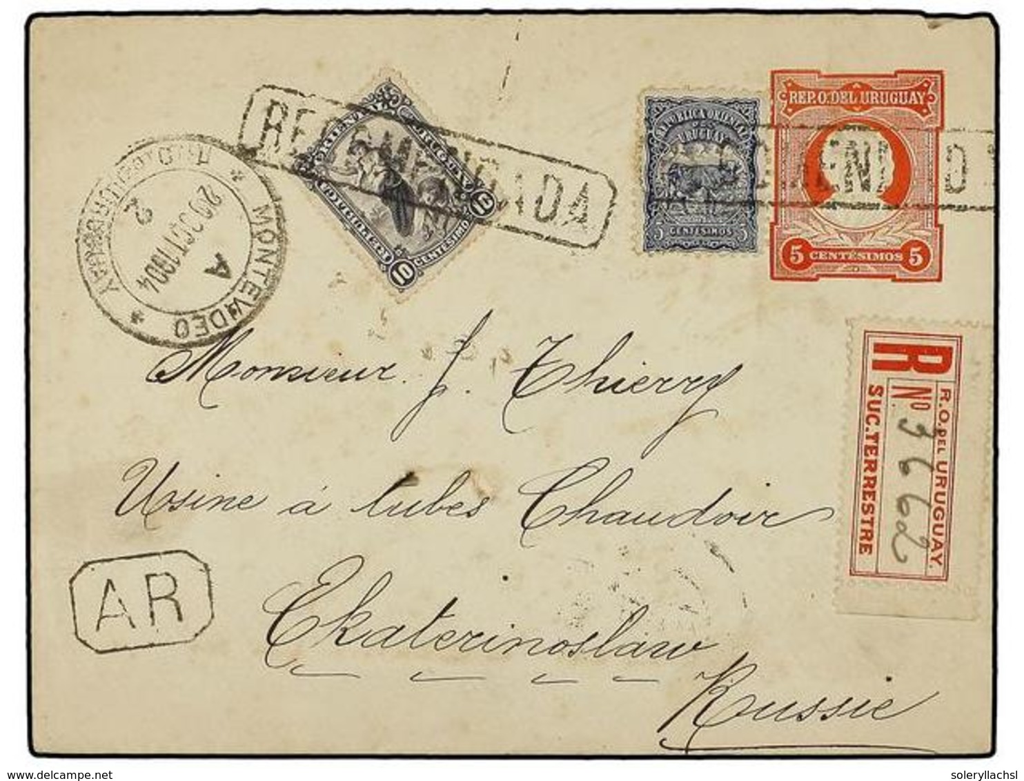 5662 URUGUAY. 1904. MONTEVIEDEO A ALEMANIA. Entero Postal De <B>5 Cts. </B>con Franqueo Adicional De <B>5 Cts. </B>azul  - Other & Unclassified