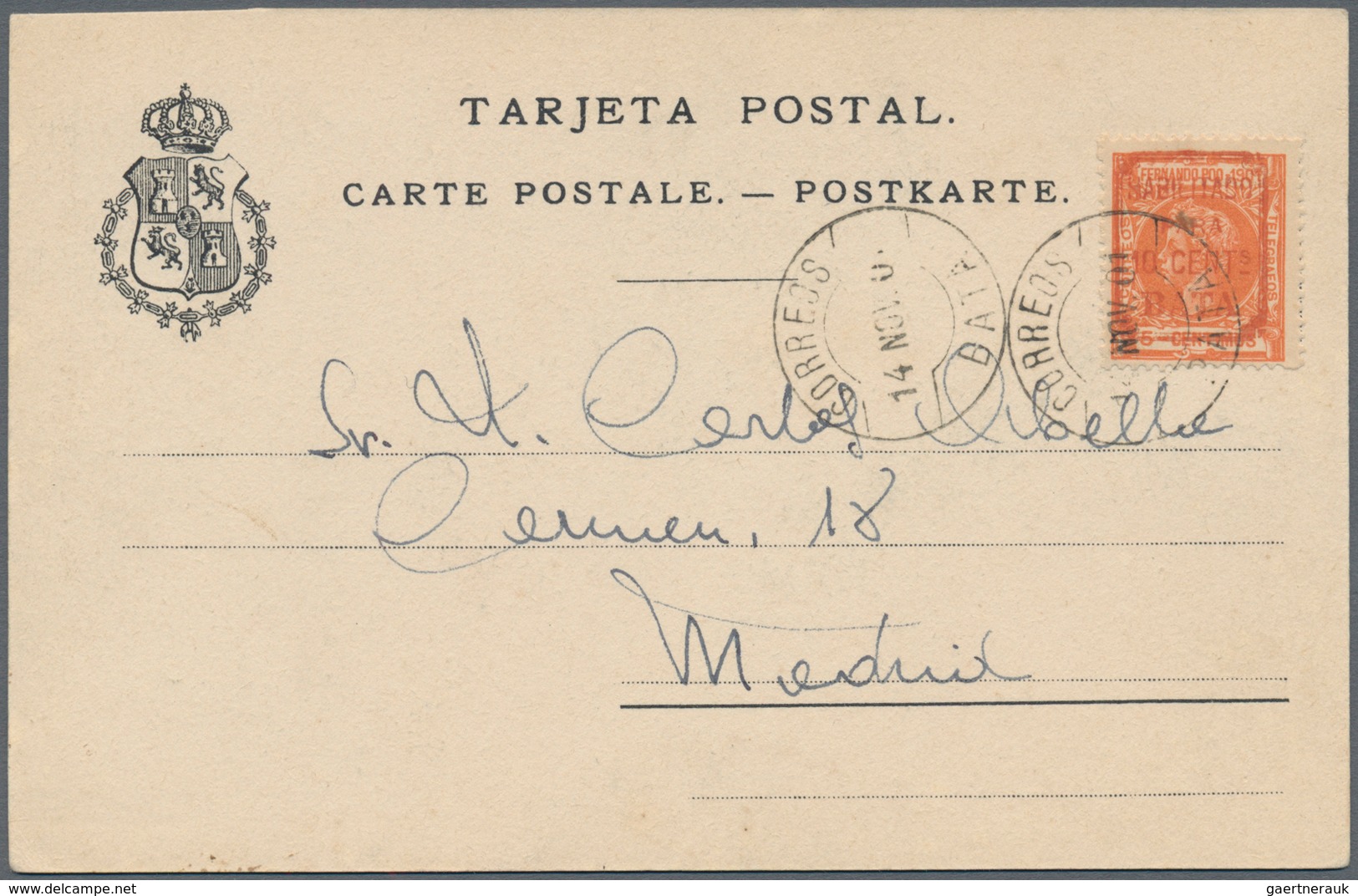 00493 Spanisch-Guinea: Bata, 1901, 1 C.-10 P. surcharged "HABILITADO PARA 10 CENTS BATA", 14 values each a