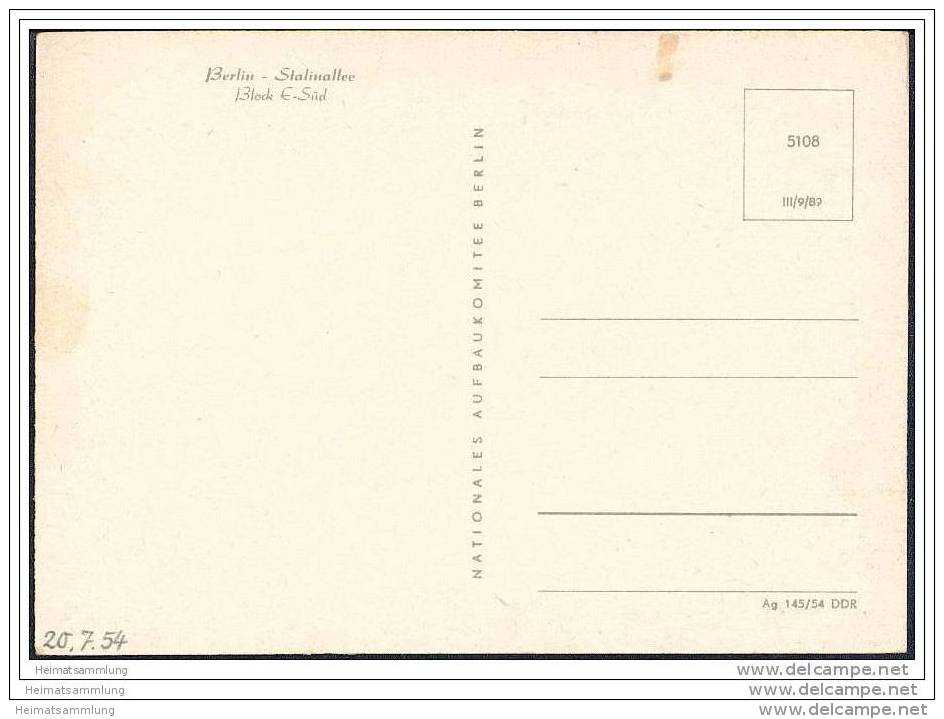 Berlin - Stalinallee - Block E-Süd - Foto-AK-Großformat 50er Jahre - Friedrichshain
