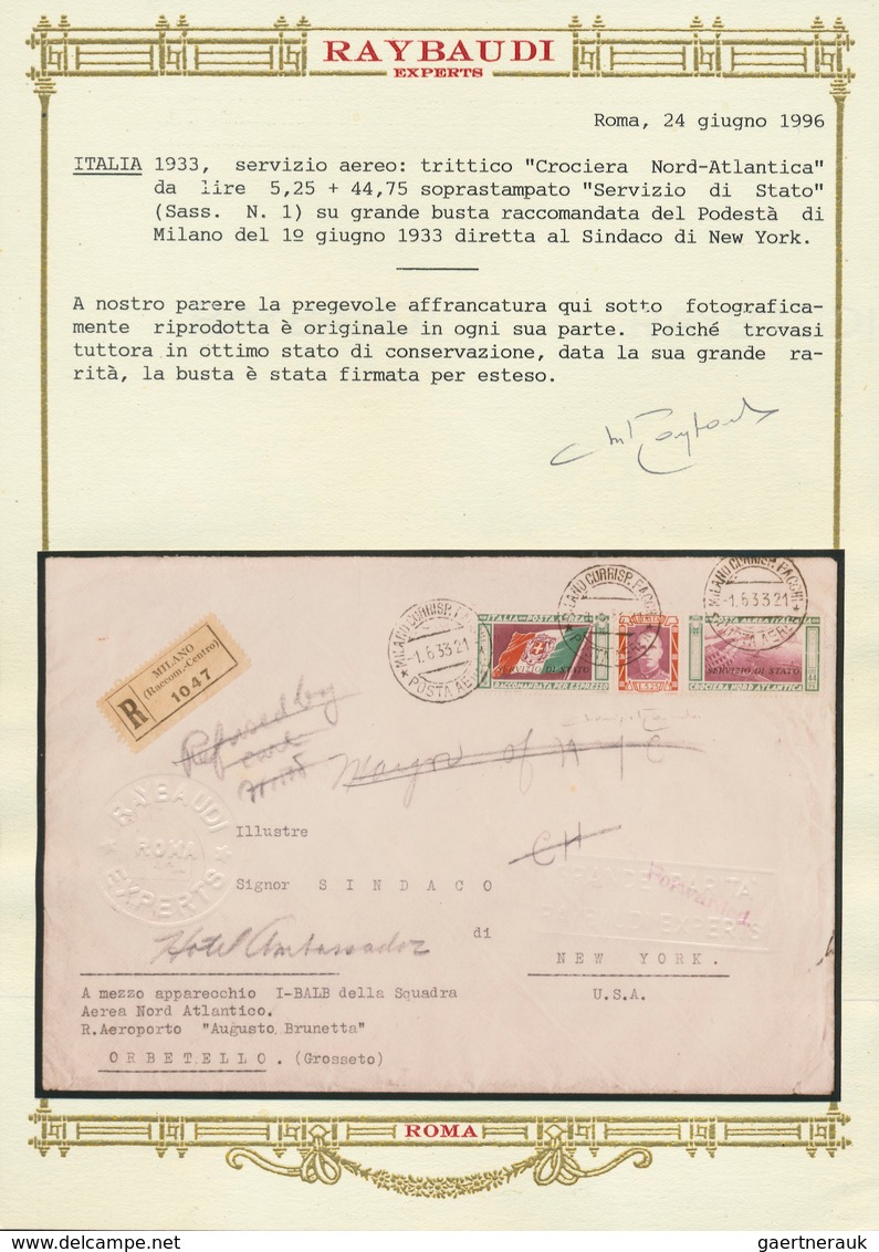 00999 Italien - Dienstmarken: 1933, BALBO - Squadron Flight "Crociera Nord-Atlantico", Triptych "SERVIZIO - Marcophilia (AirAirplanes)