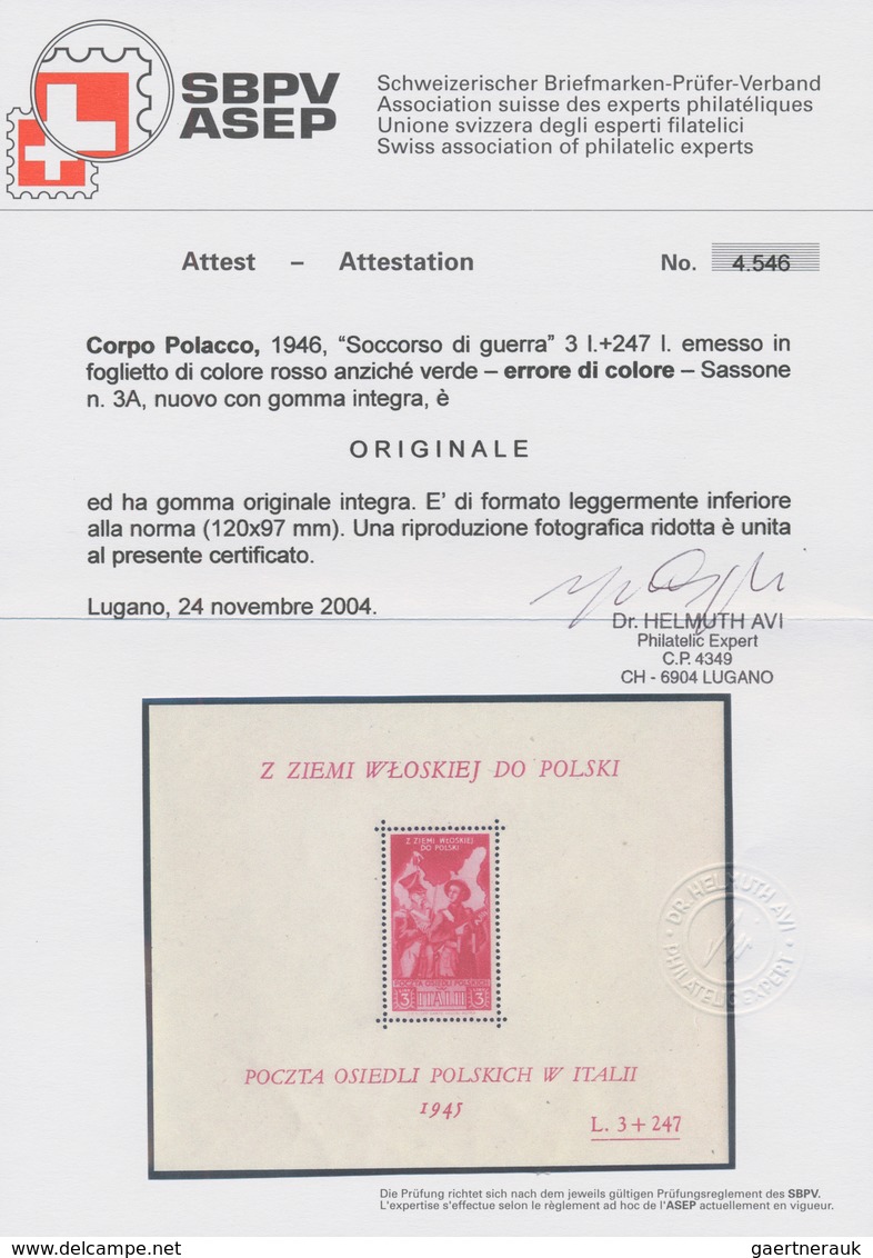 01579 Polen - Besonderheiten: 1946, Polish Corps In Italy, 3l.+247l. Red, Colour Error, Souvenir Sheet, Un - Sonstige & Ohne Zuordnung