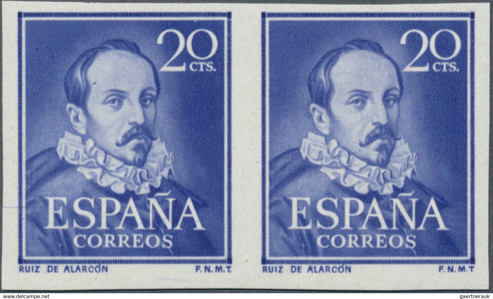 01684 Spanien: 1950, 20c. Mendoza, IMPERFORATE Horiz. Pair, Unmounted Mint, Certificate Graus. Edifil 1074 - Gebraucht