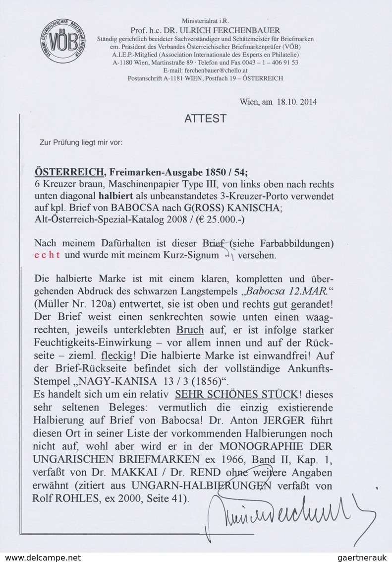 01812 Österreich: 1850: 6 Kreuzer Braun, Maschinenpapier Type III, Von Links Oben Nach Rechts Unten Diagon - Ungebraucht