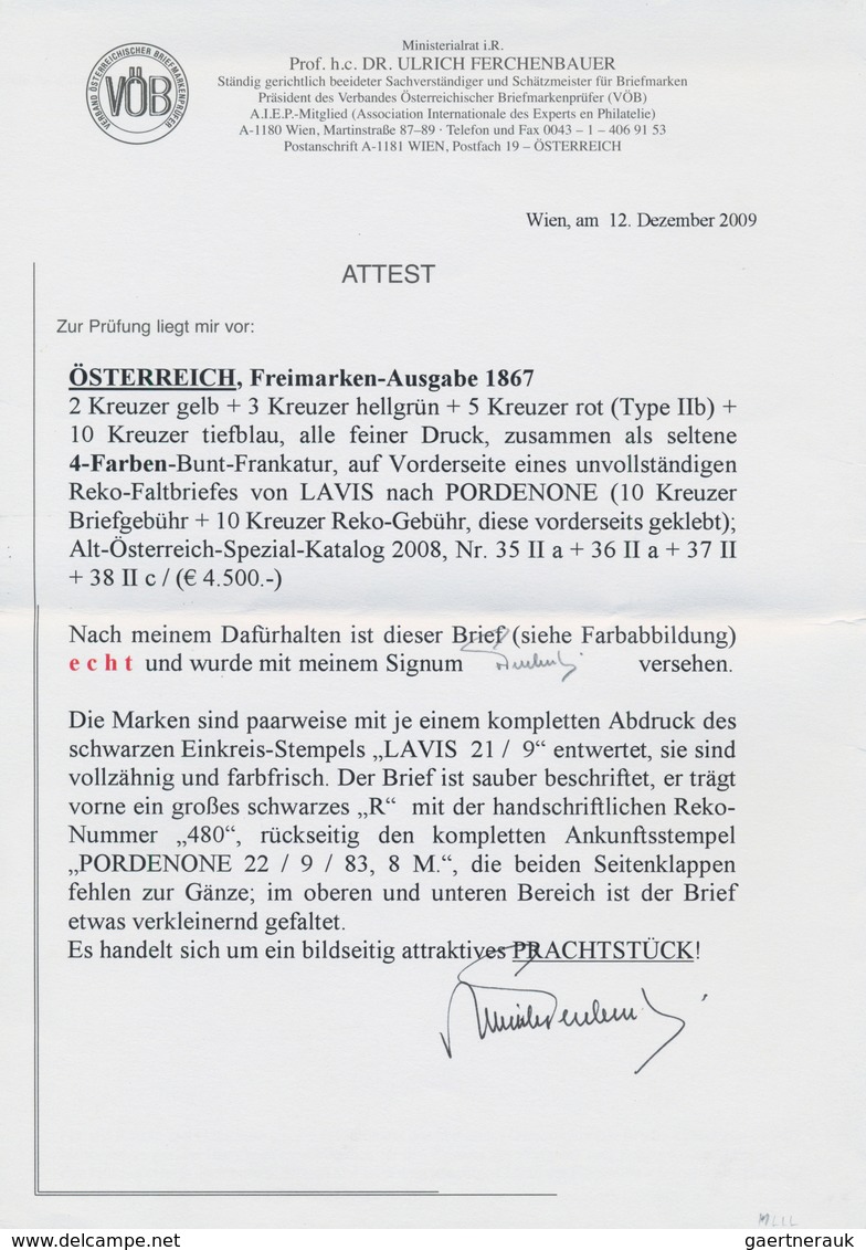 01843 Österreich: 1867, 2 Kr Gelb, 3 Kr Hellgrün, 5 Kr Rot (Type IIb) Und 10 Kr Tiefblau, Alle Marken Fein - Ungebraucht