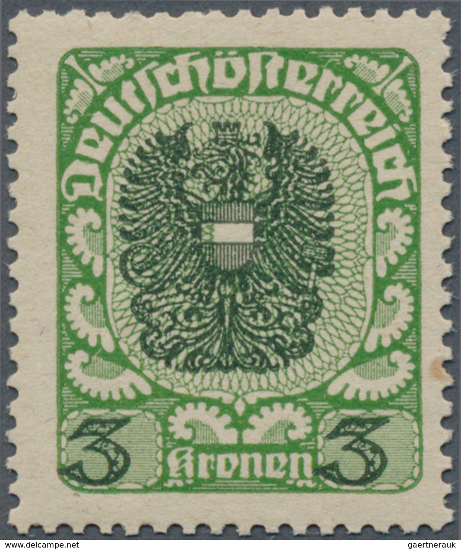 01852 Österreich: 1920, 3 Kr Dunkelgrün/schwarz Auf Dickem Grauen Papier, Tadellos Postfrisch, Signiert Wa - Ungebraucht