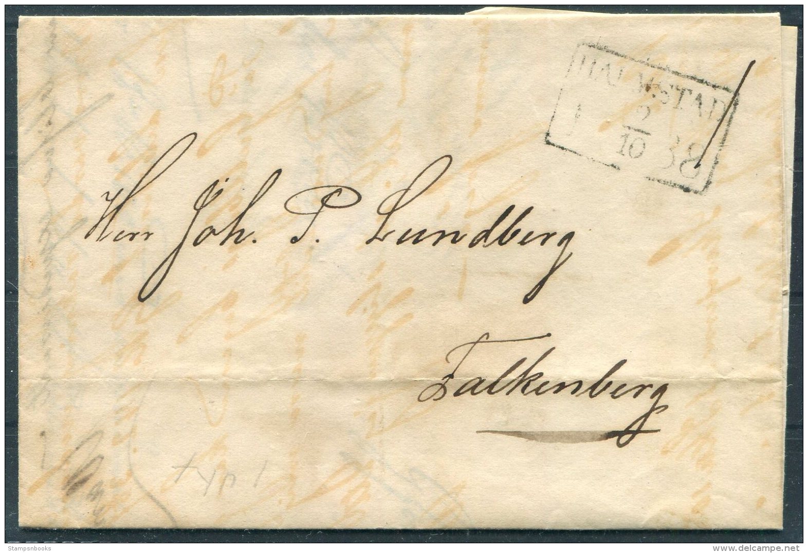 1838 Sweden Entire Halmstad - Falkenberg - ... - 1855 Vorphilatelie