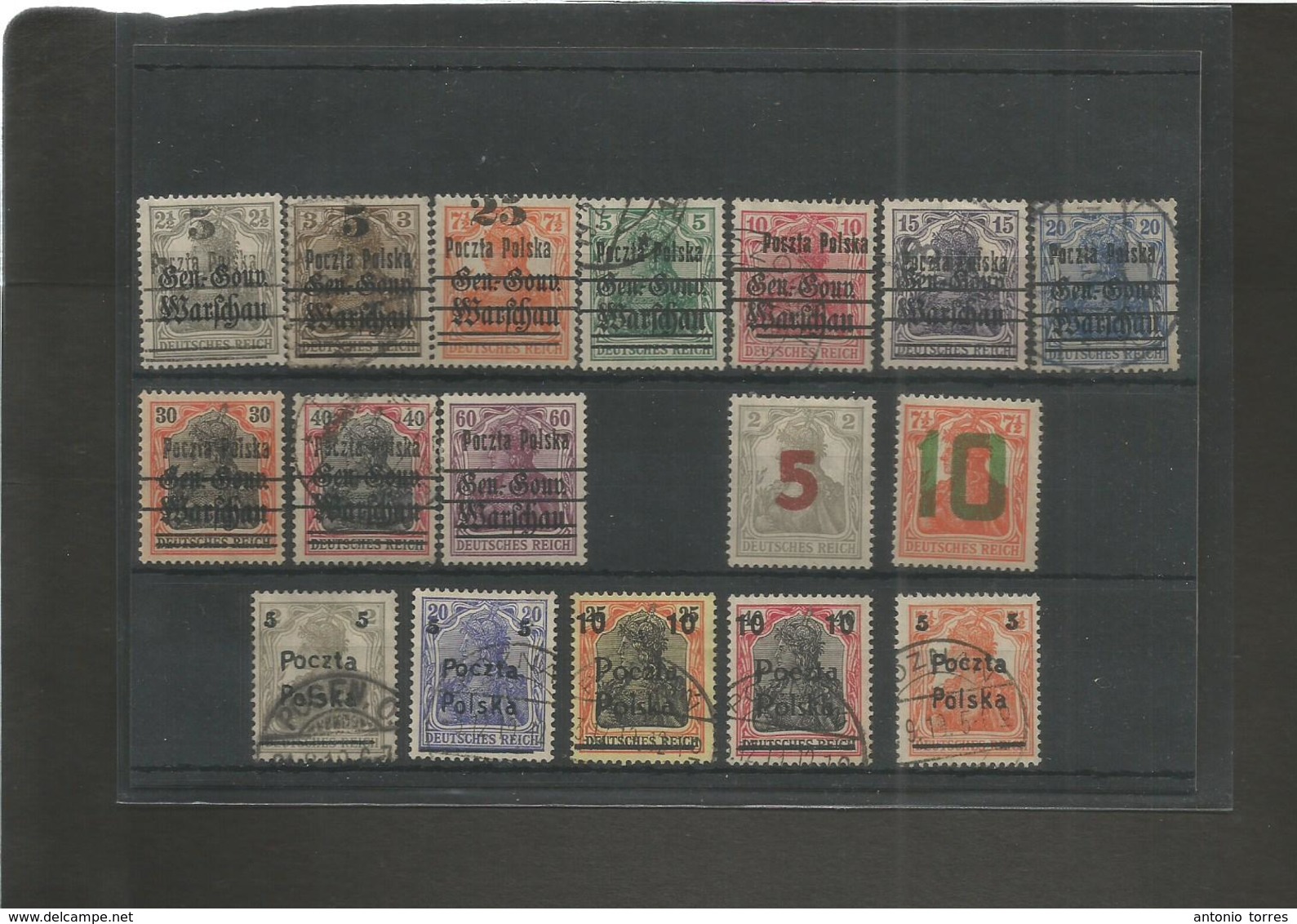 Poland. 1918-19. Provisional Overprints. 17 Diff Mint And Used Stamps. Including Better "5" And "10" Large Numbers On Ge - Other & Unclassified