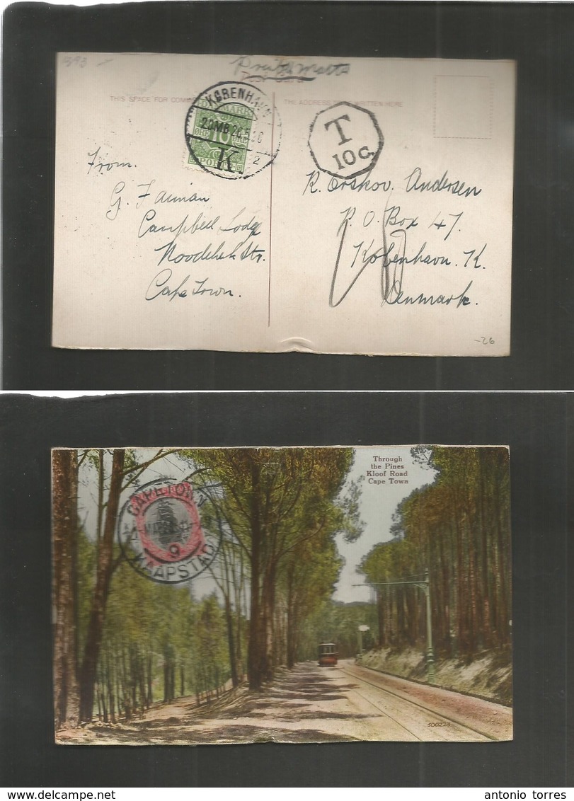 South Africa. 1926. Capetown - Denmark, Kph (25 May) Fkd View Ppc + Taxed Danish P. Due, Tied Arrival Cds. Fine. - Andere & Zonder Classificatie