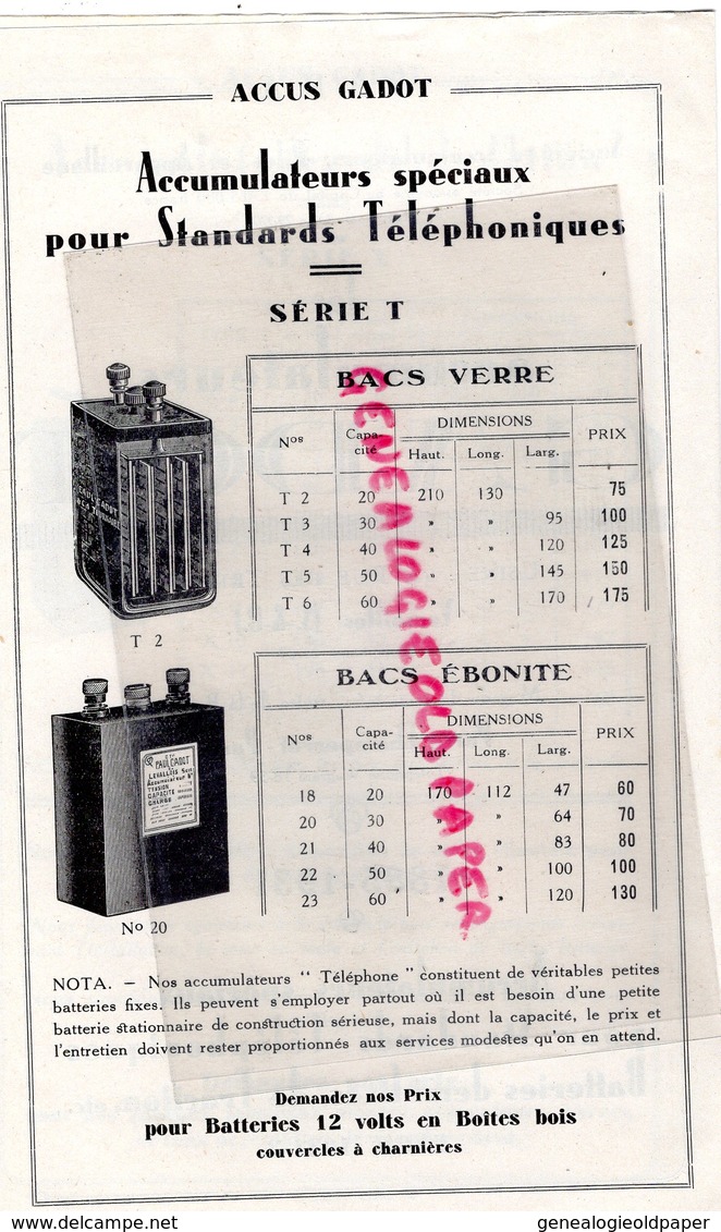 78- VERSAILLES- LES ACCUMULATEURS GADOT- S.A.P.A.-44 RUE DES TRIBUNES- PORTE CHAMPERET PARIS-TARIF 1931 - Cars