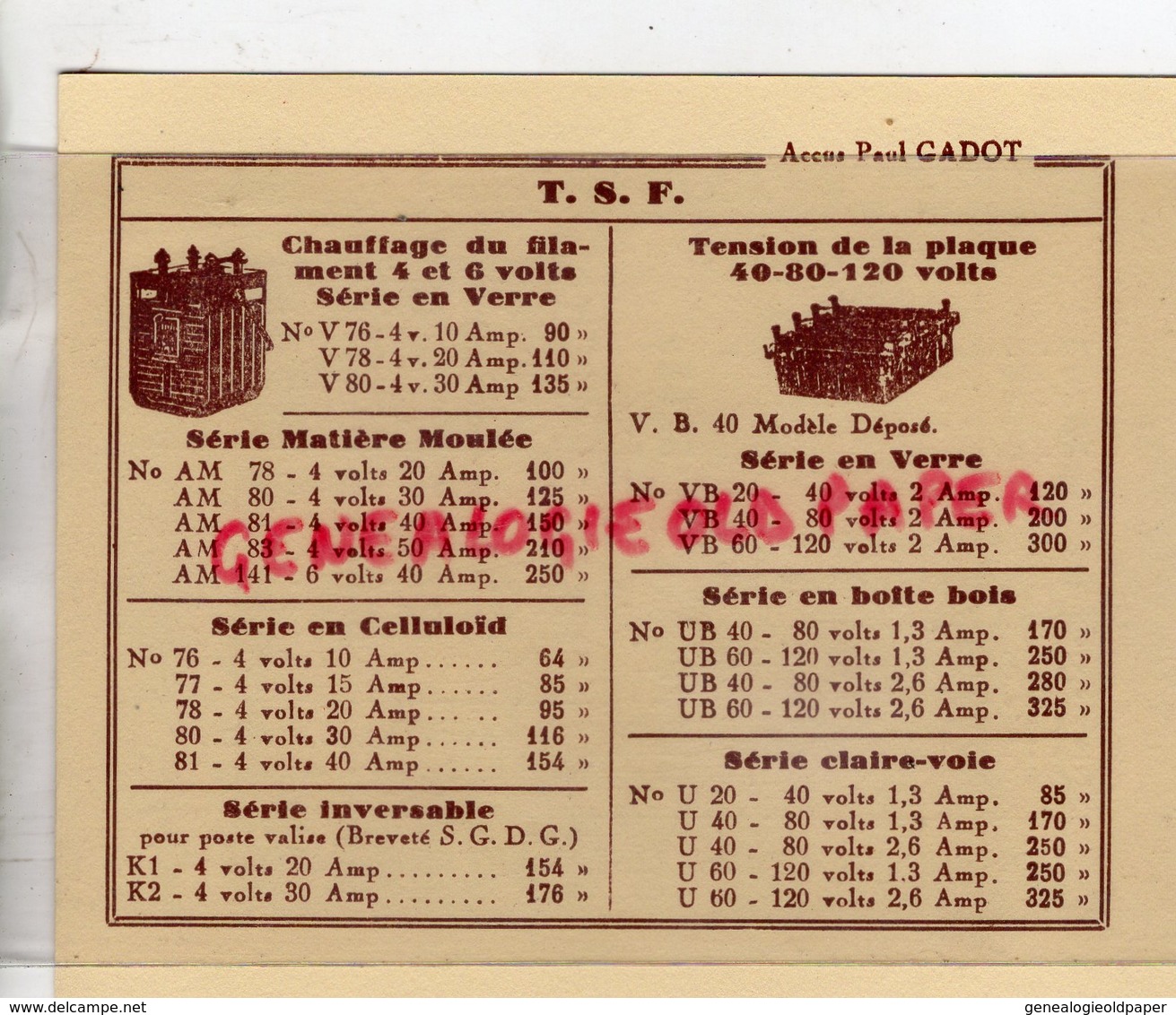 75- PARIS- ACCULULATEUR -LES ACCUS PAUL GADOT-S.A.P.A. 60 BOULEVARD DE LA SOMME-BATTERIE - RADIO TSF - 1932 - Cars