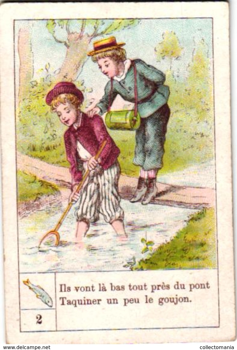 48 playing cards, c1870 litho, lithography, children game quartet = 4 card-story, humor,  jeu de cartes incomplete RARE