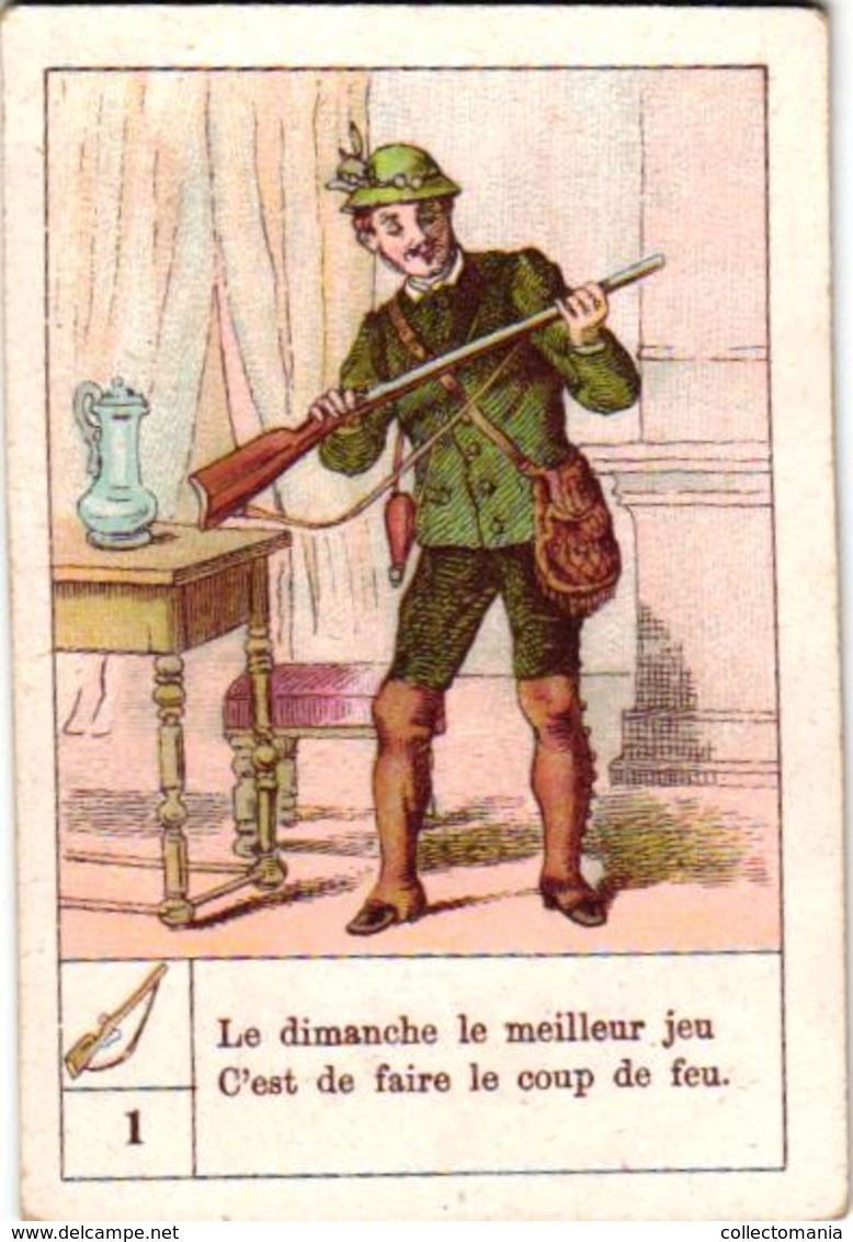 48 playing cards, c1870 litho, lithography, children game quartet = 4 card-story, humor,  jeu de cartes incomplete RARE