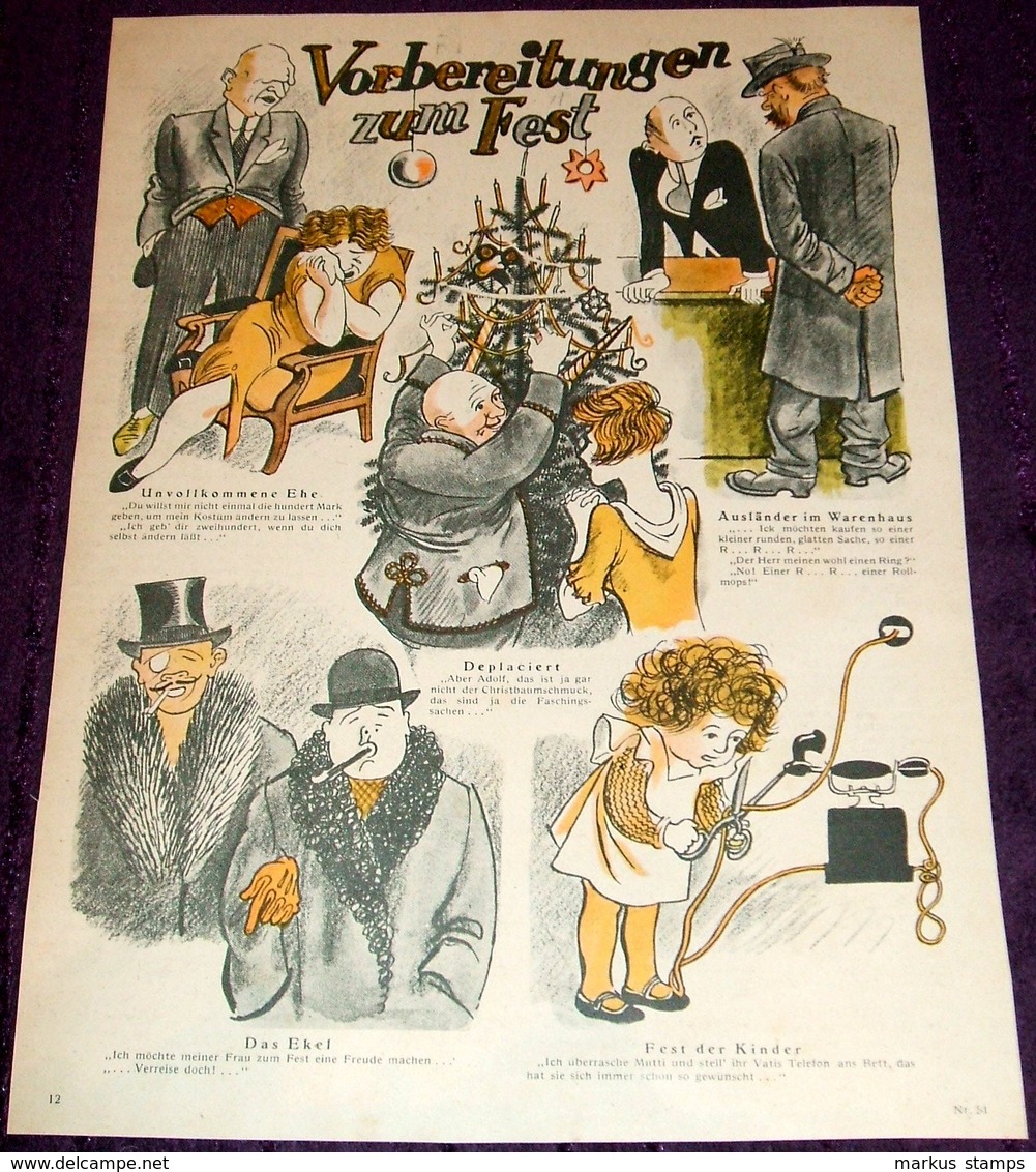 1929 Lustige Blätter - Lot Of 8 Original Lithograph Prints, Comics Art Deco - Sonstige & Ohne Zuordnung
