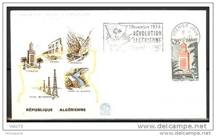 ALGERIE N° 366 OBLITERE MECANIQUE PJ DU 1/11/62 SUR ENVELOPPE ILLUSTREE - Andere & Zonder Classificatie