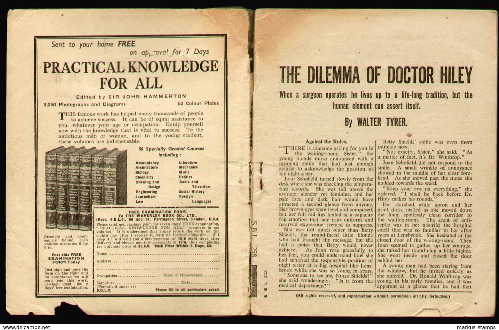 1952 The Dilemma Of Doctor Hiley - Walter Tyrer, Sexton Blake Library 258, RAF Advertising, First Edition - Misdaad