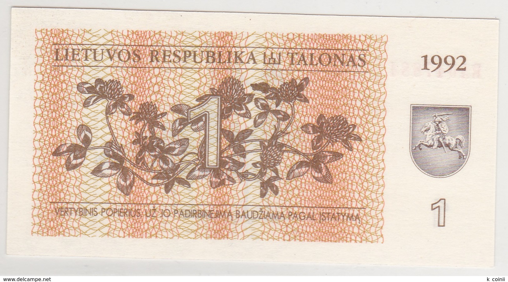 Lithuania - 1 Talonas - 1992 - UNC - Lituania