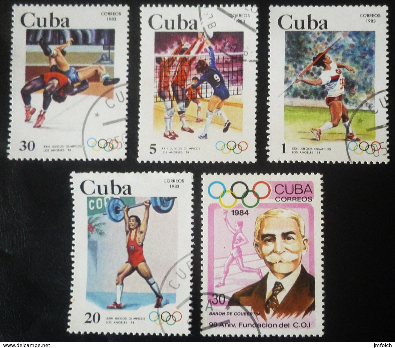 LOTE DE CINCO SELLOS DE CUBA. TEMA JUEGOS OLIMPICOS DE LOS ANGELES 1984 - Lots & Serien