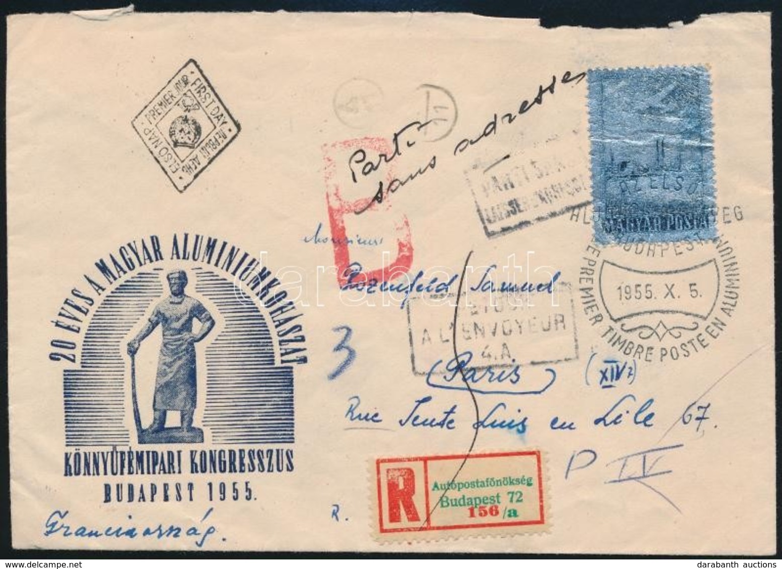 1955 Alumínium Ajánlott FDC Párizsba, Visszairányítva - Other & Unclassified