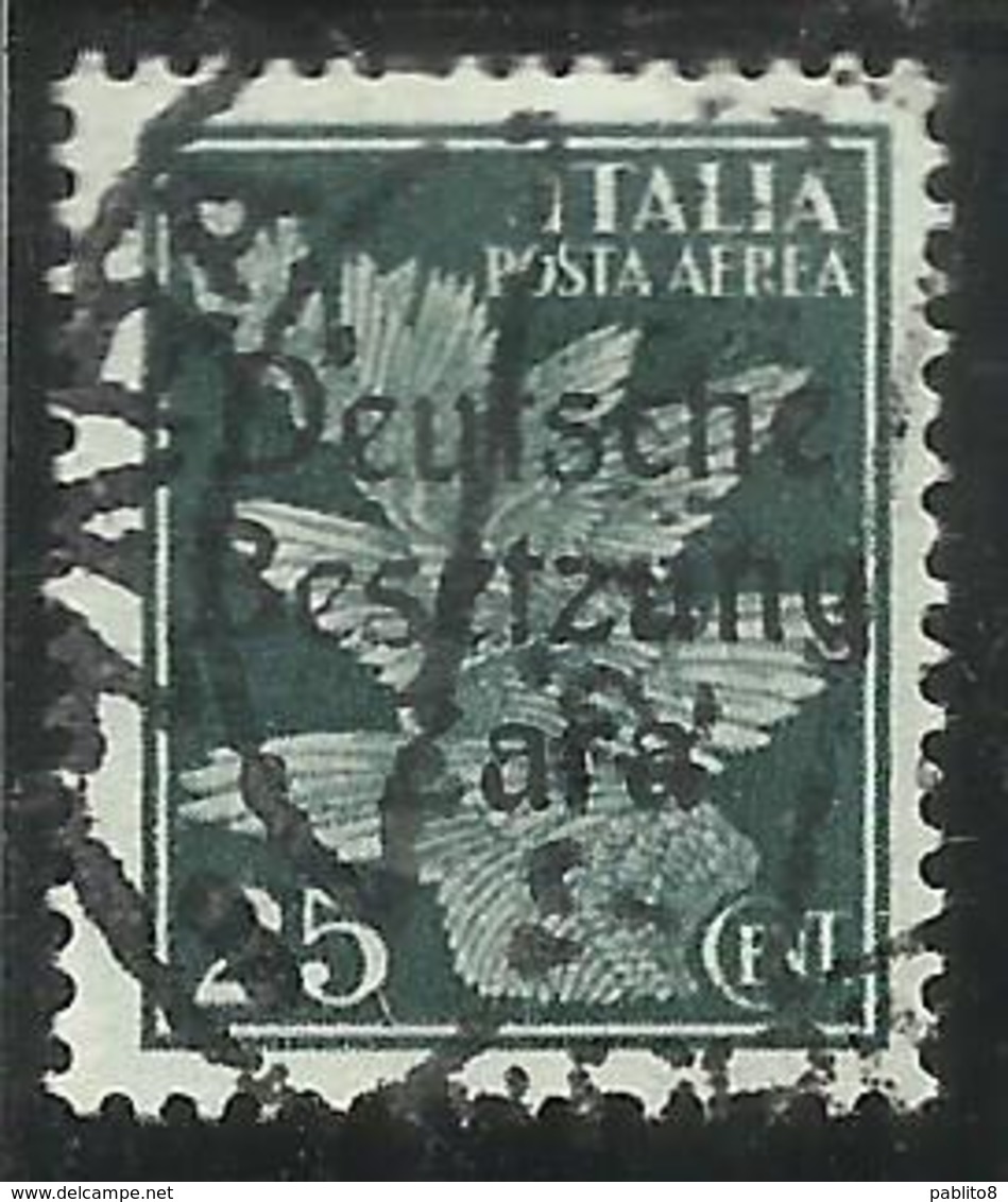 ZARA OCCUPAZIONE TEDESCA GERMAN OCCUPATION 1943 POSTA AEREA AIR MAIL CENT. 25 USATO USED OBLITERE' - Occup. Tedesca: Zara