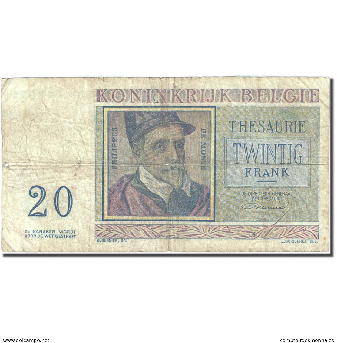 Billet, Belgique, 20 Francs, 1948-1950, 1956-04-03, KM:132b, B - 20 Franchi