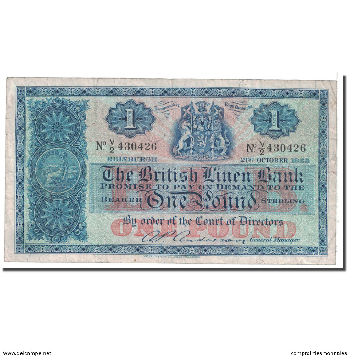 Billet, Scotland, 1 Pound, 1953, 1953-10-21, KM:157d, TB - 1 Pound