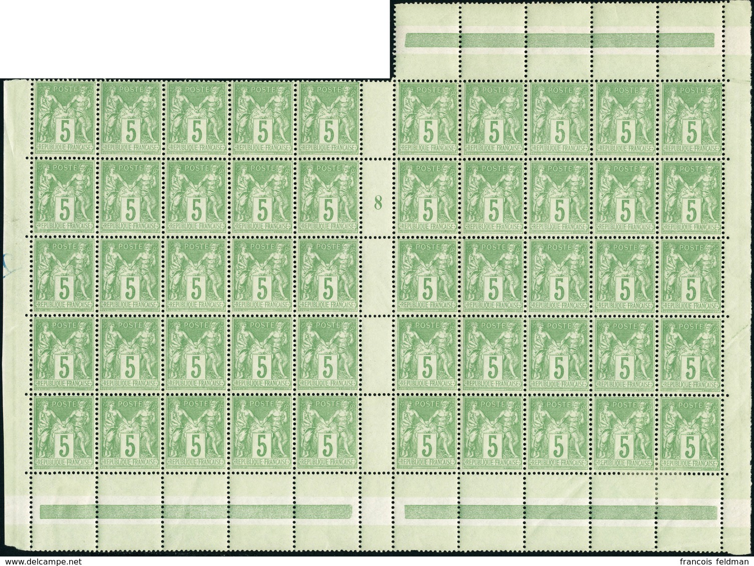 Neuf Sans Charnière N°106. 5c Vert-jaune. Feuille De 50ex, Millésime 8. Pli De Gomme S/3ex. Bon Centrage D'ensemble. T.B - Sonstige & Ohne Zuordnung