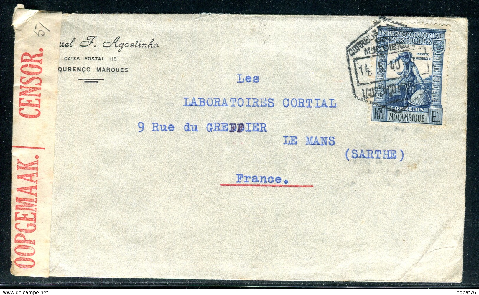 Mozambique - Enveloppe Commerciale De Lourenço Marqués Pour La France En 1940 Avec Contrôle Postal - Mozambique