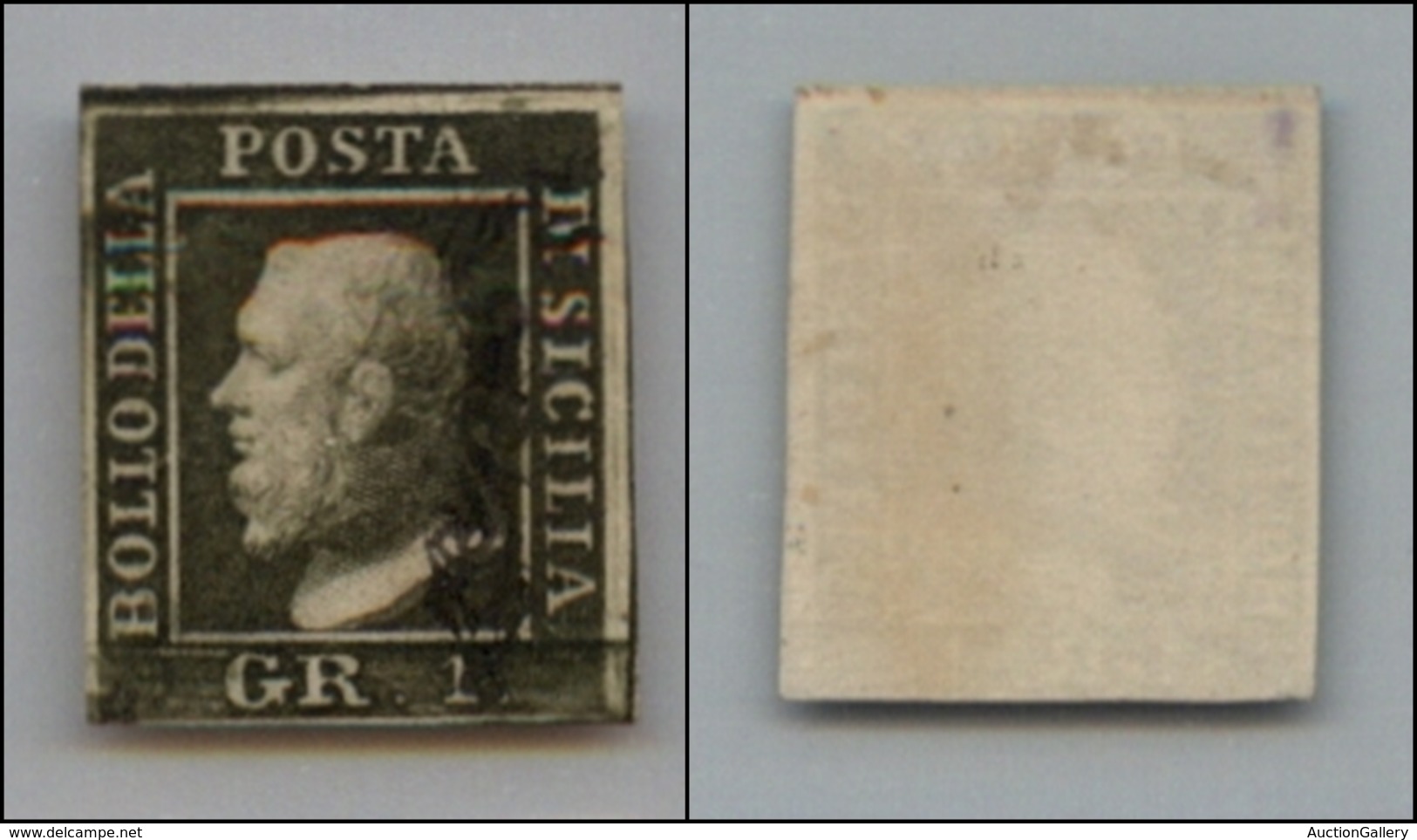 20335 ANTICHI STATI - SICILIA - 1859 - 1 Grano Verde Oliva Chiaro (5 - Palermo) - Terza Tavola - Usato (400) - Andere & Zonder Classificatie