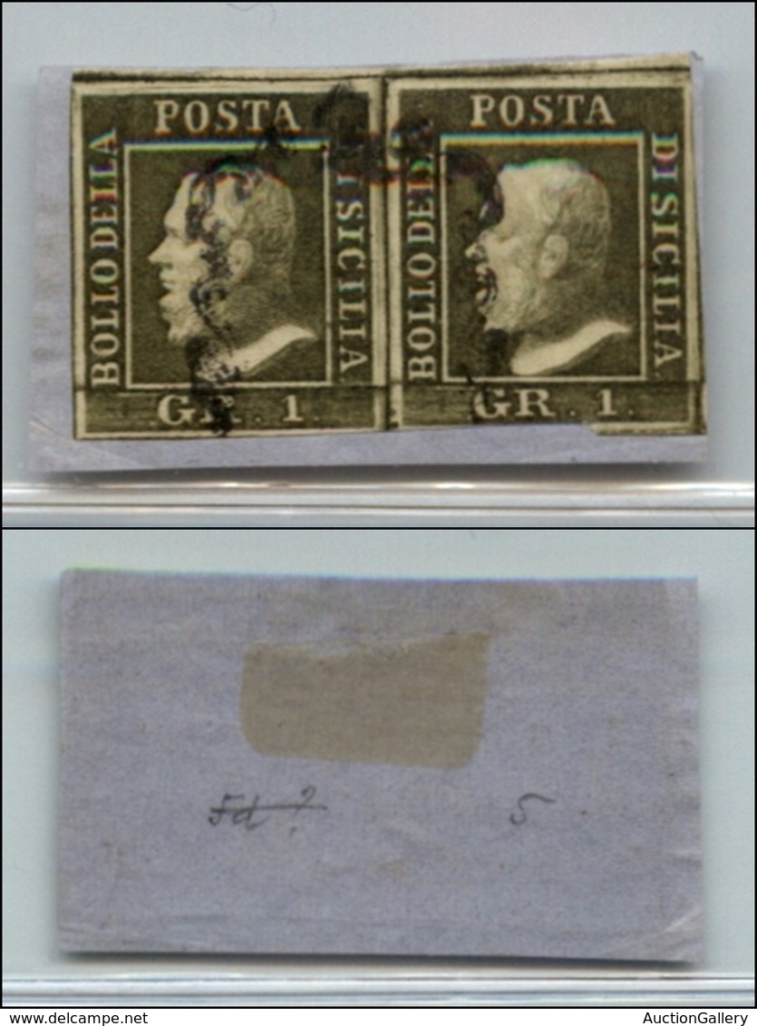 20336 ANTICHI STATI - SICILIA - 1859 - Coppia Del 1 Grano Verde Oliva Chiaro (5) - Ottimi Margini E Perfetta In Basso A  - Andere & Zonder Classificatie