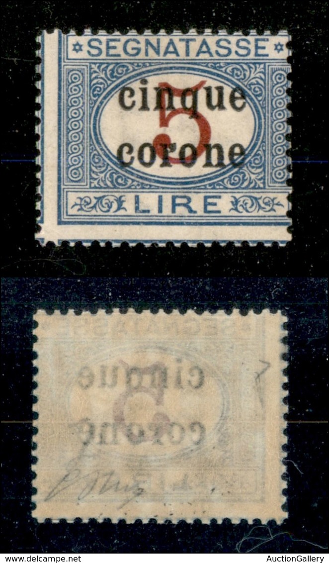 22043 OCCUPAZIONI - TRENTO E TRIESTE - 1919 – Segnatasse – 5 Corone Su 5 Lire (9) – Gomma Originale – Oliva - Andere & Zonder Classificatie