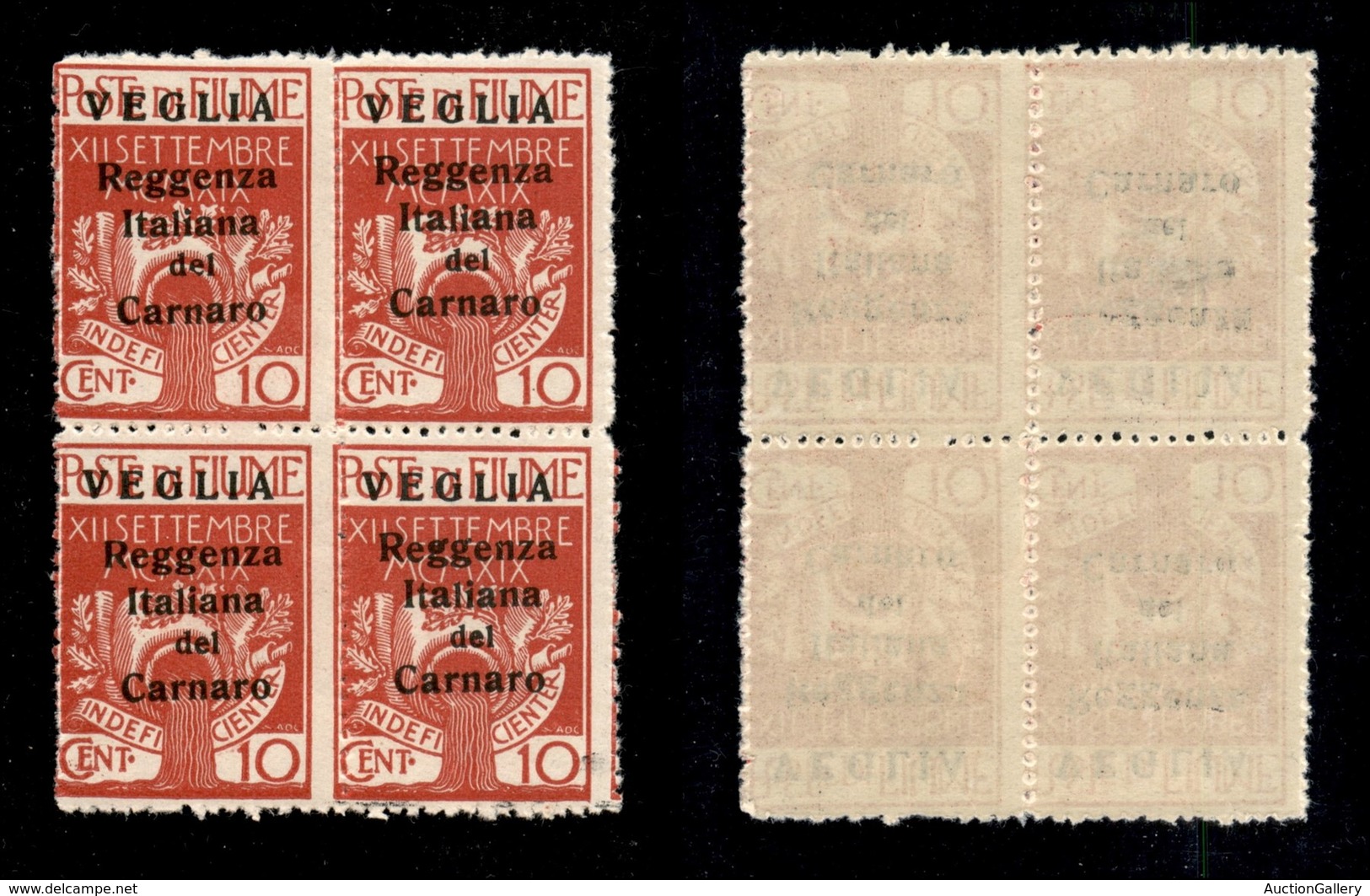 22153 OCCUPAZIONI - VEGLIA - 1920 - 10 Cent Carminio (6) In Quartina - Gomma Integra (550) - Andere & Zonder Classificatie