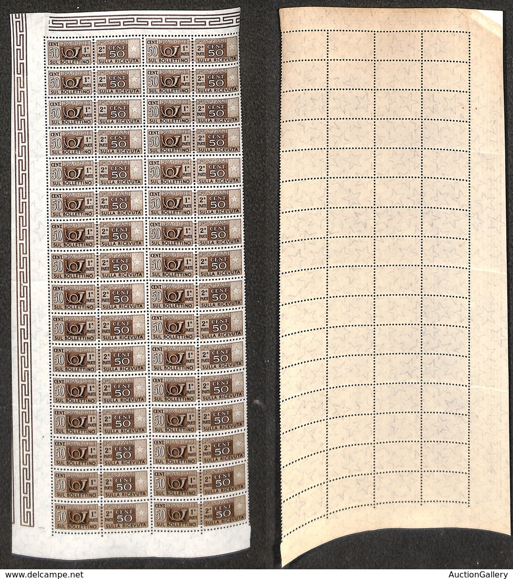 23548 REPUBBLICA - SERVIZI - 1955 - Pacchi Postali - 50 Cent (83) - Blocco Angolare Di 32 (parte Sinistra Del Foglio) -  - Andere & Zonder Classificatie