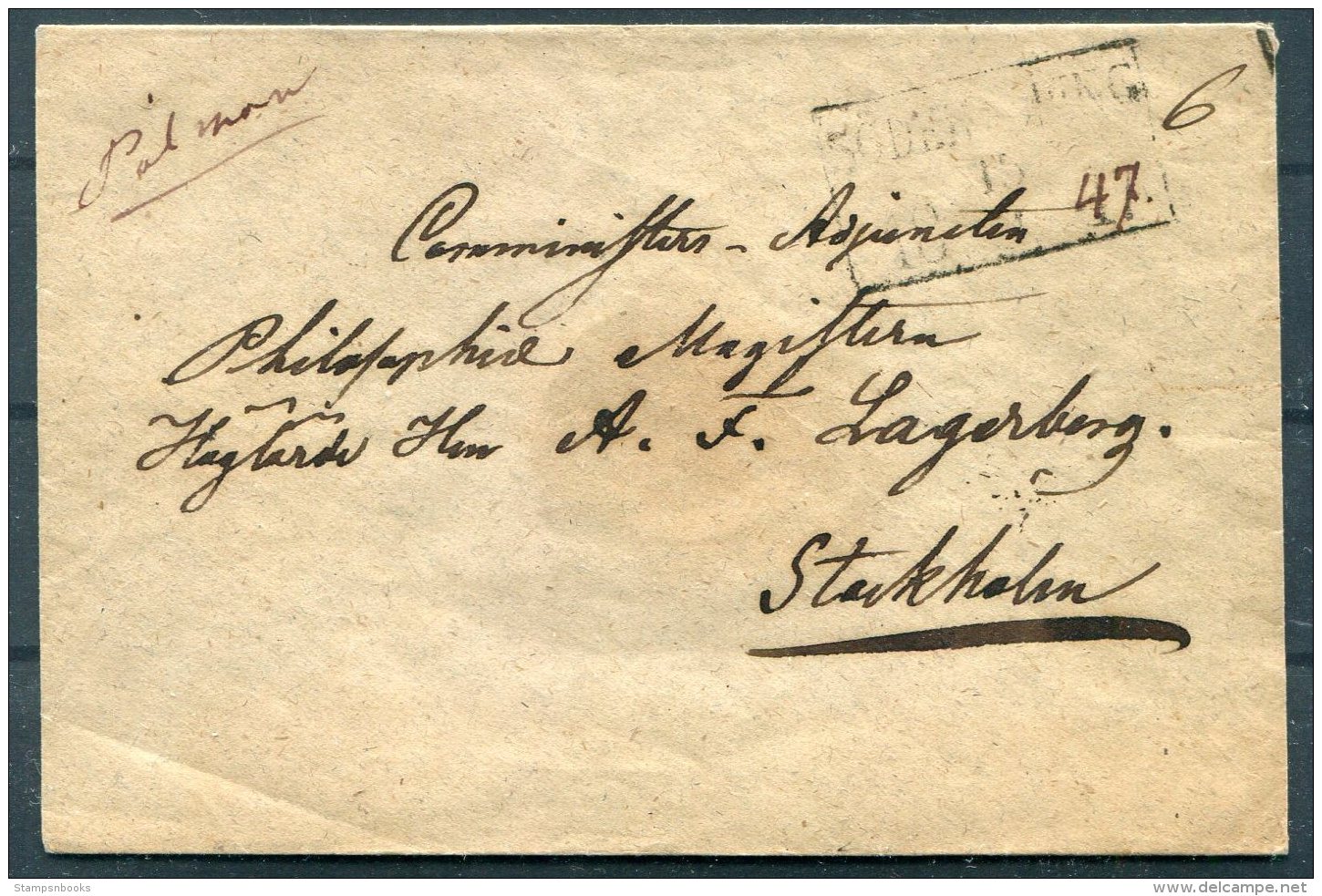 Sweden Soderkoping Cover - Stockholm. Vorphila Prestamp Prephilately - ... - 1855 Vorphilatelie