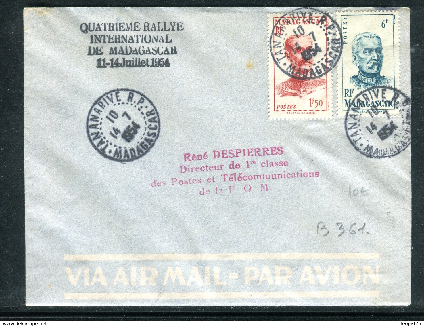 Madagascar - Enveloppe Du  4ème Rallye Aérien En 1954 - Storia Postale