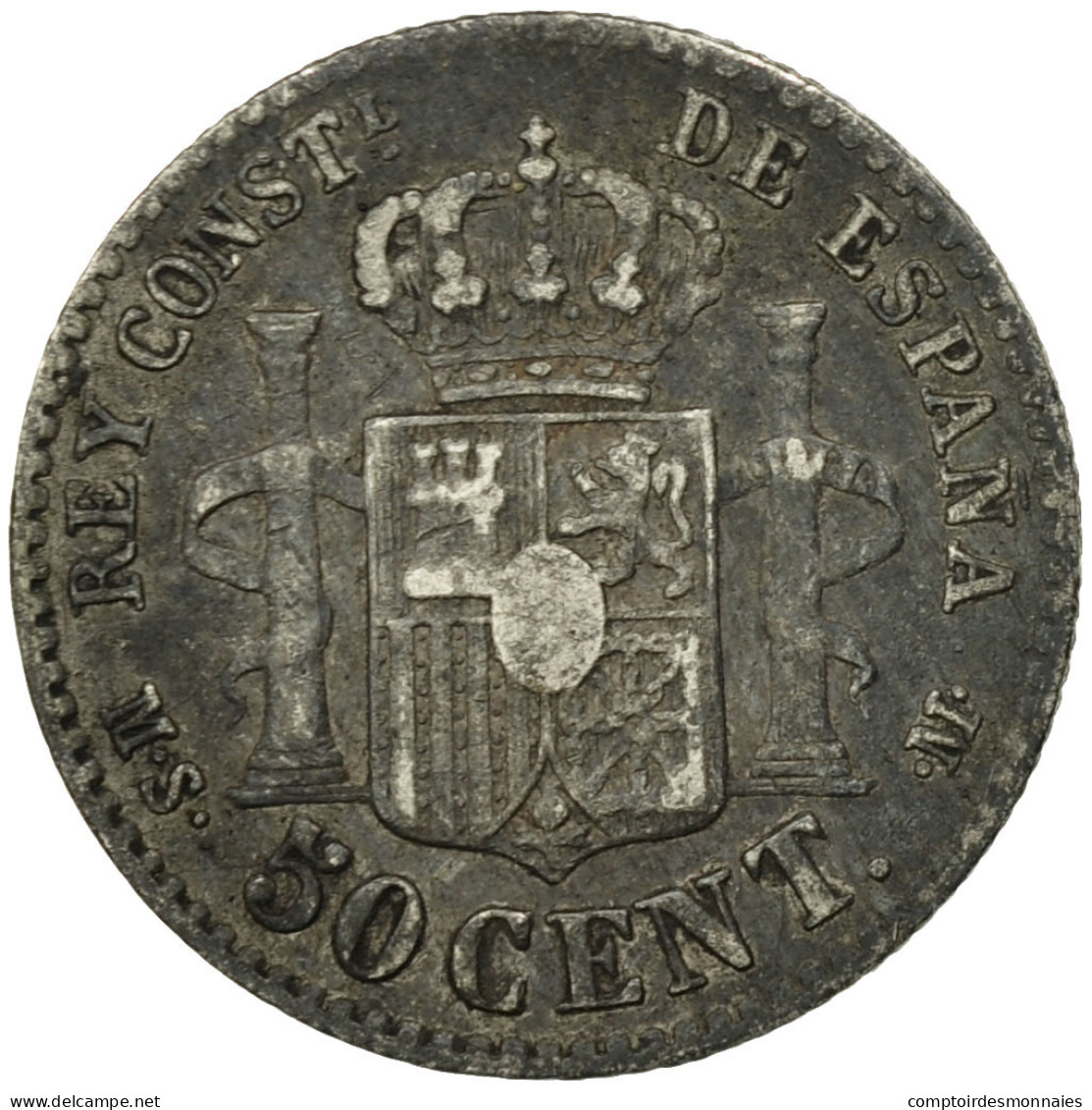 Monnaie, Espagne, Alfonso XII, 50 Centimos, 1885, Madrid, TB+, Argent, KM:685 - Erstausgaben