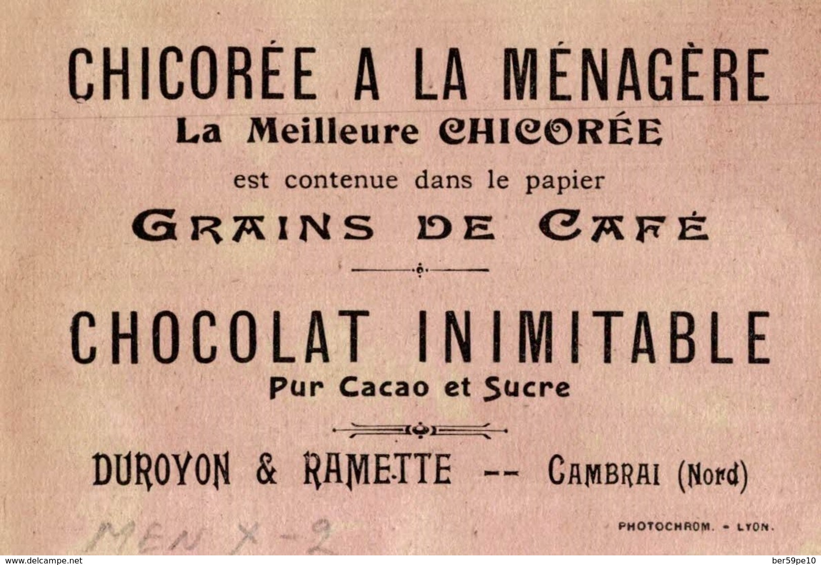 CHROMO CHICOREE  A LA MENAGERE DUROYON & RAMETTE CAMBRAI  MORT DE VILLEBOIS-MAREUIL - Duroyon & Ramette