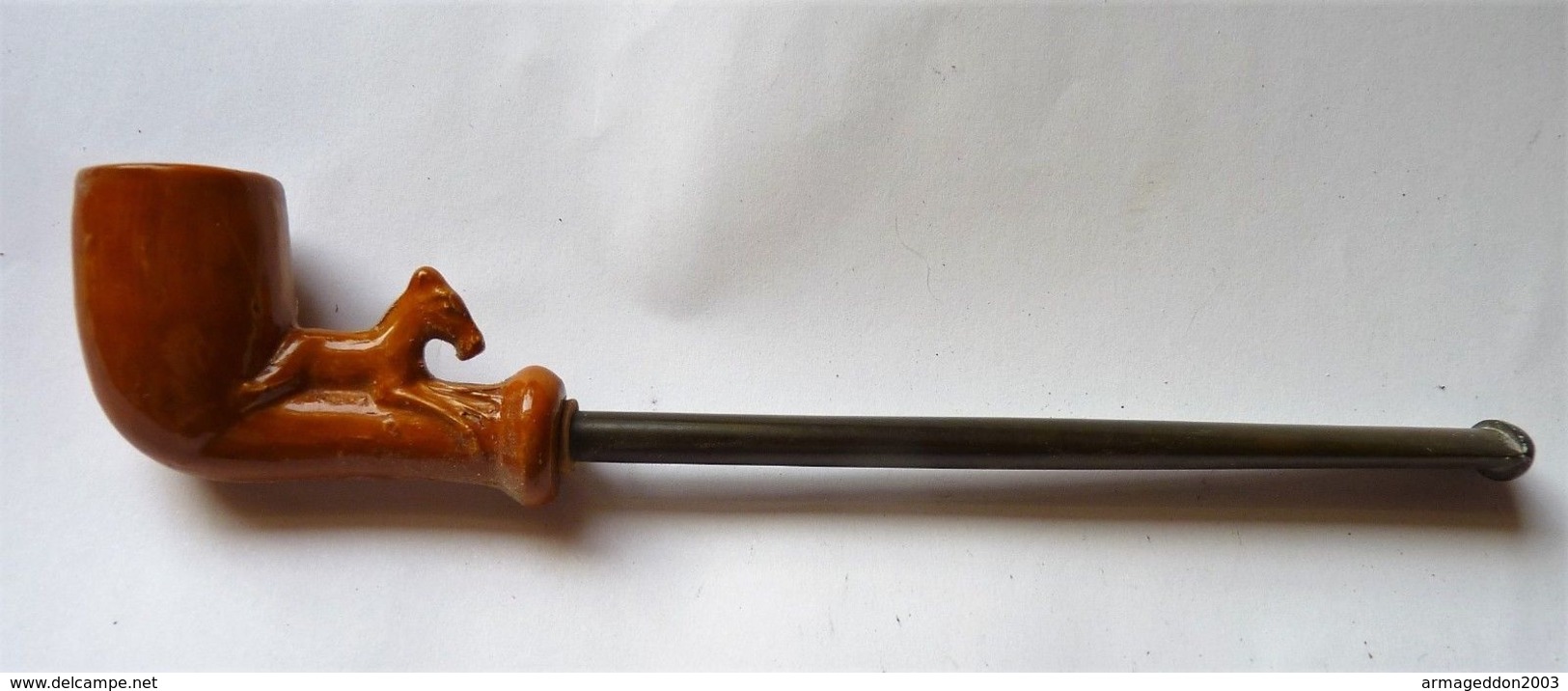 VINTAGE ANCIEN PETITE PIPE LONGUE FANTAISE CHEVAL TBE 17.5 X 3.6 CM VOIR PHOTOS - Bruyerepfeifen