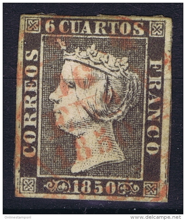 Spain Nr 1   Obl./Gestempelt/used  1850 Wide Borders, Red Date Cancel RR - Usati