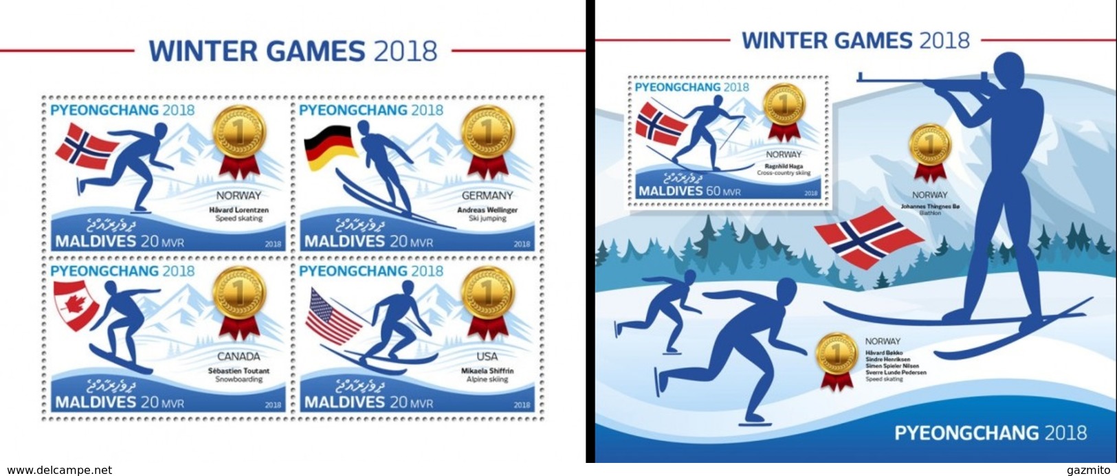 Maldives 2018, Winter Olympic Games In Pyeongchang Winners, Sking, 4val In BF+BF - Winter 2018: Pyeongchang