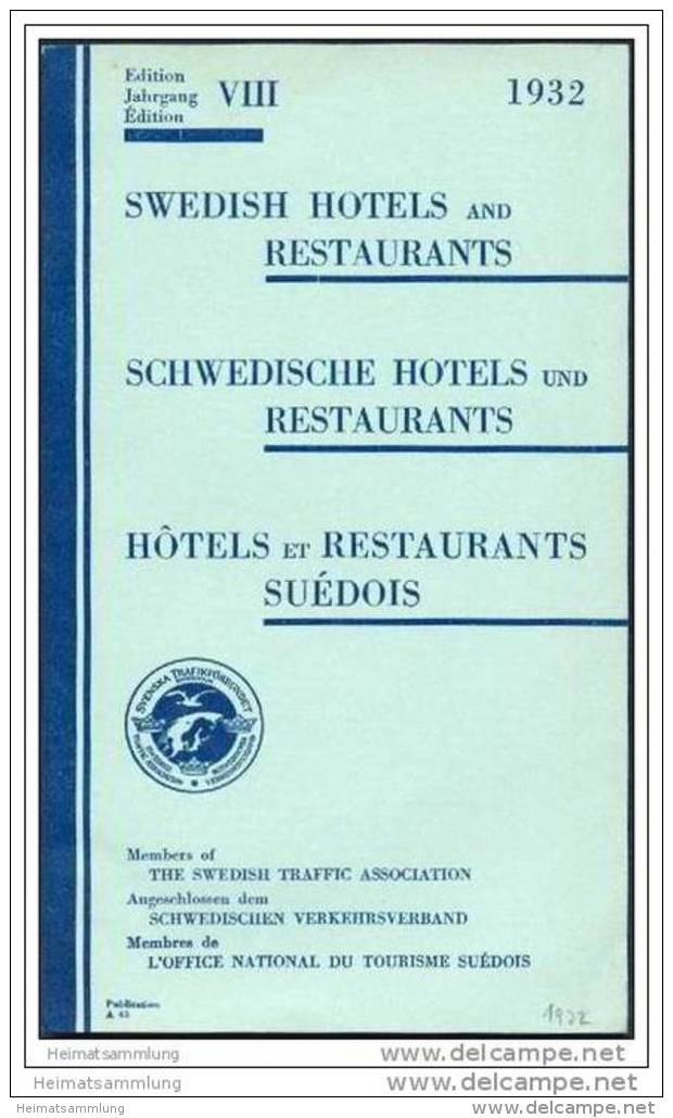Schwedische Hotels Und Restaurants 1932 - 130 Seiten - Suède