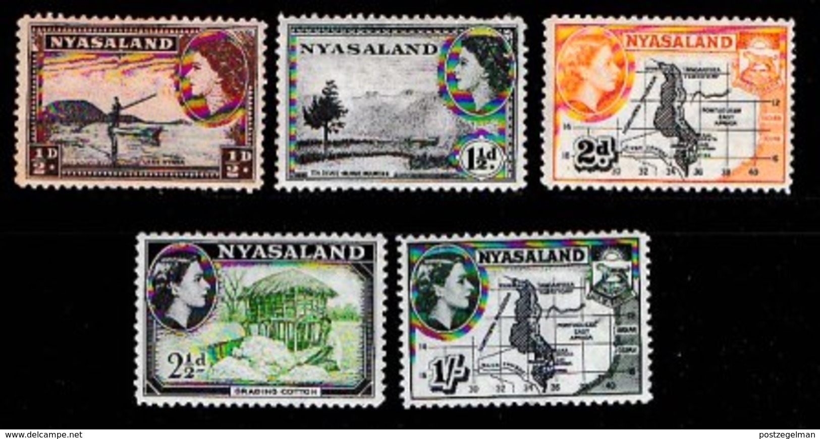 NYASSALAND, 1953, Mint Hinged Stamps , MI 99=108, Queen E II,   #549 (5 Values Only) - Nyassaland (1907-1953)