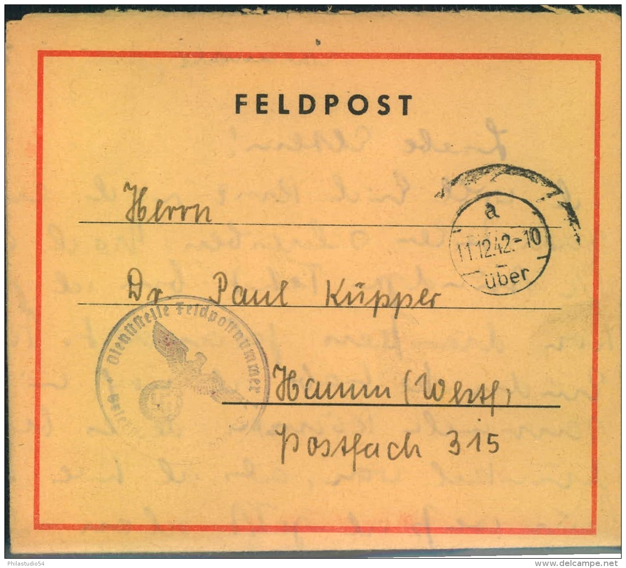 1942, FP-Faltbrief, Absender FP-Nummer 35304 ""7. Komp. Wach Btl Brigade Hermann Göring"". Geschrieben Wurde Der Brief I - Feldpost World War II