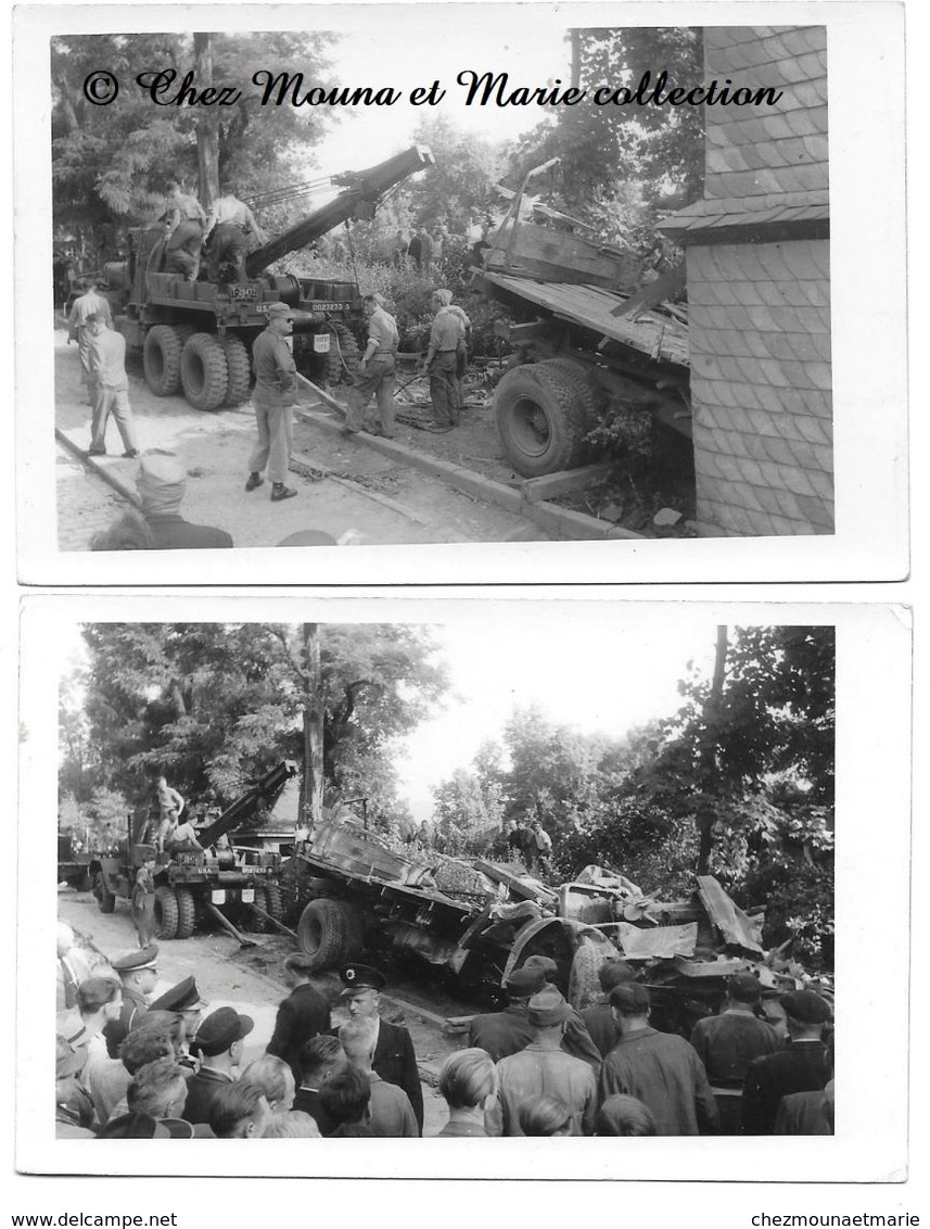 CAMION US DEPANNANT VEHICULE ACCIDENTE - LOT DE 2 CARTES PHOTOS MILITAIRES - Ausrüstung