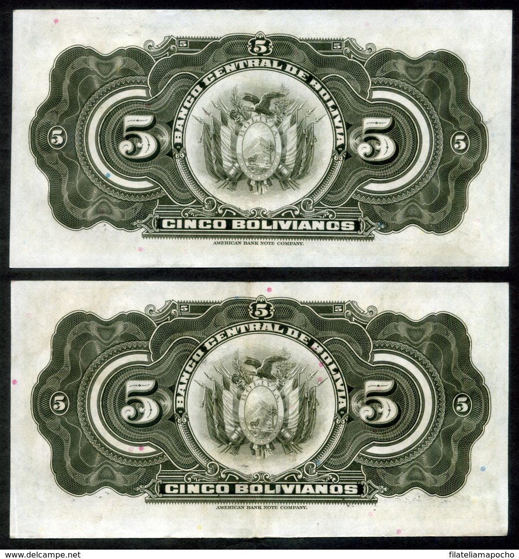 BOLIVIA BILLETES 1928; “5 BOLIVIANOS" –BANCO CENTRAL DE BOLIVIA. - Bolivie