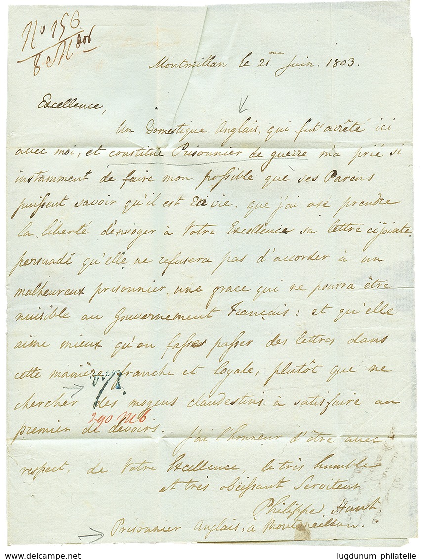 321 "PRISONNIER De GUERRE ANGLAIS En SAVOIE " 1803 P.84.P MONTMELIANT + SERVICE MILITAIRE Sur Lettre Avec Texte Daté "PR - Legerstempels (voor 1900)